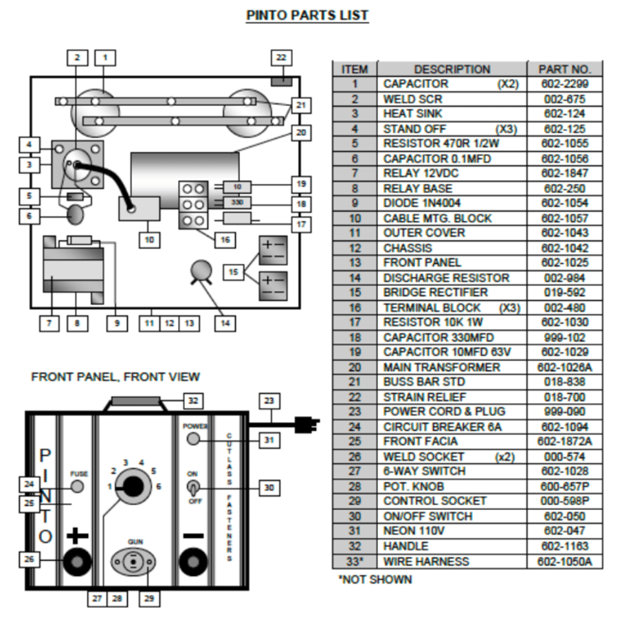 Stud welder-pinto welder-parts-list